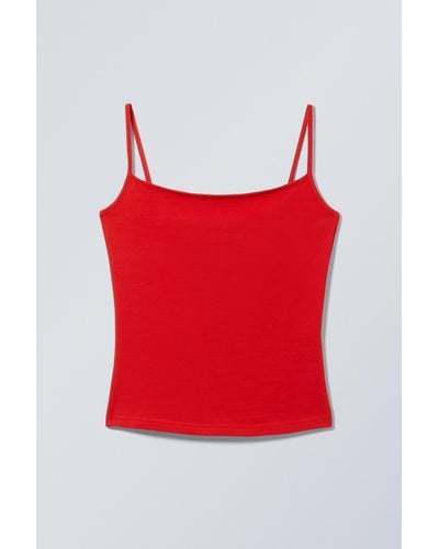 Weekday Slim Fitted Cotton Singlet - Red