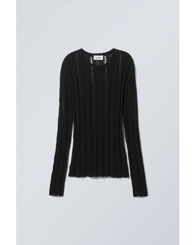 Weekday Slim Sheer Knitted Jumper - Black