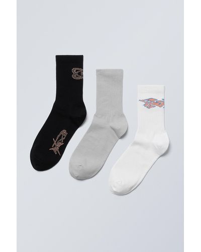 Weekday 3-pack Sport Graphic Socks - White