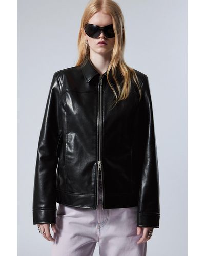Weekday Regular Fit Faux Leather Jacket - Black