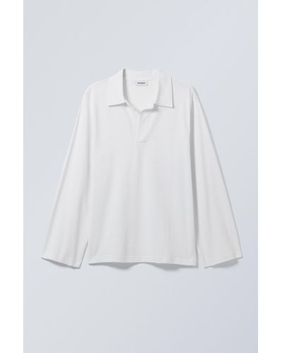 Weekday Oversized Long Sleeve Polo Shirt - White
