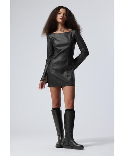 Weekday Valia Coated Faux Leather Mini Dress - Black
