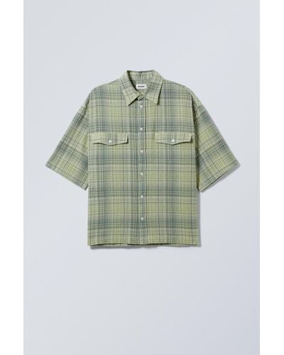 Weekday Oversized Checked Short Sleeve Shirt - Green
