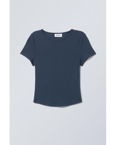 Weekday Curved Hem Fitted Modal T-shirt - Blue