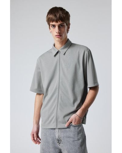 Weekday Loose Mesh Zip Shirt - Grey