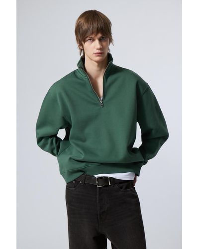 Weekday Lockerer, Schwerer Pullover Mit Teilreißverschluss - Grün
