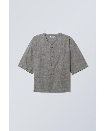 Weekday Oversized Linen Blend Baseball Shirt - Grey