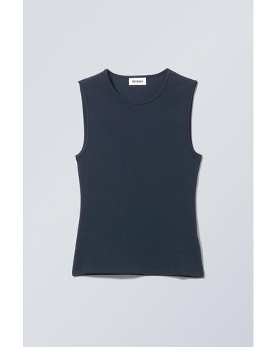 Weekday Fitted Cotton Tank Top - Blue