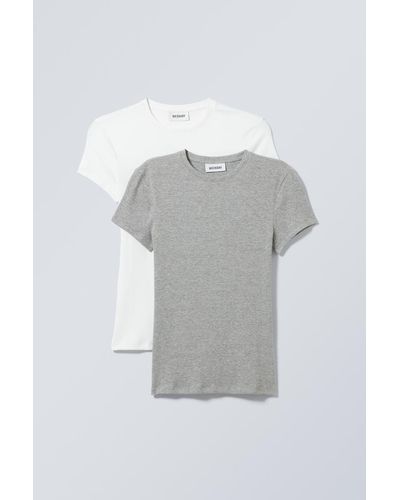 Weekday Enges, Geripptes T-Shirt Im 2Er-Pack - Grau