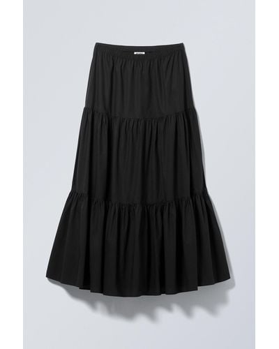 Weekday Tiered Maxi Poplin Skirt - Black