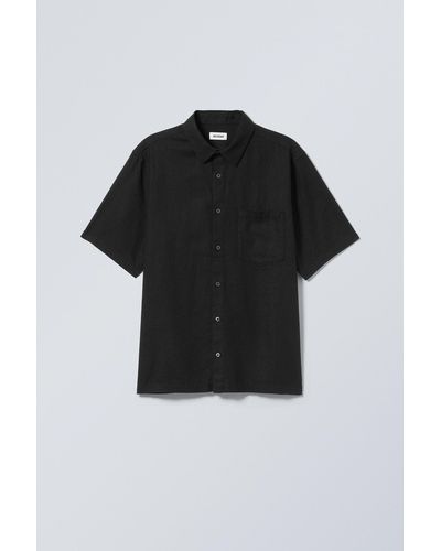 Weekday Relaxed Linen Short Sleeve Shirt - Black