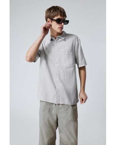 Weekday Relaxed Linen Short Sleeve Shirt - White