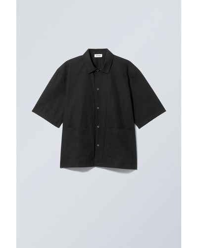 Weekday Relaxed Short Sleeve Cotton Shirt - Black