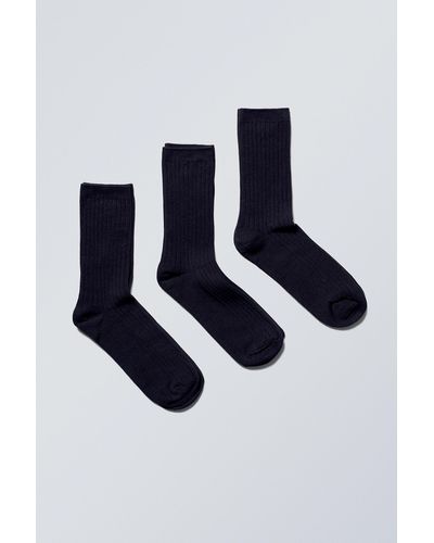Weekday 3-pack Rib Socks - Black