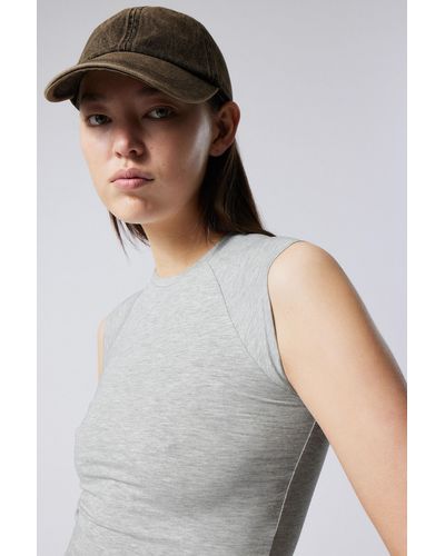 Weekday Short Sleeve Fitted Top - Grey
