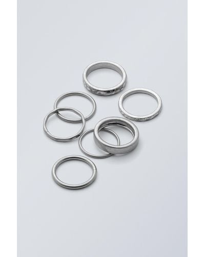 Weekday 7-pack Various Shaped Rings - Grey