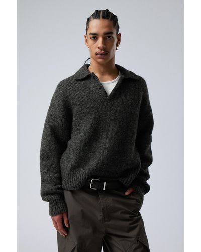 Weekday Bobby Relaxed Knitted Polo Jumper - Black