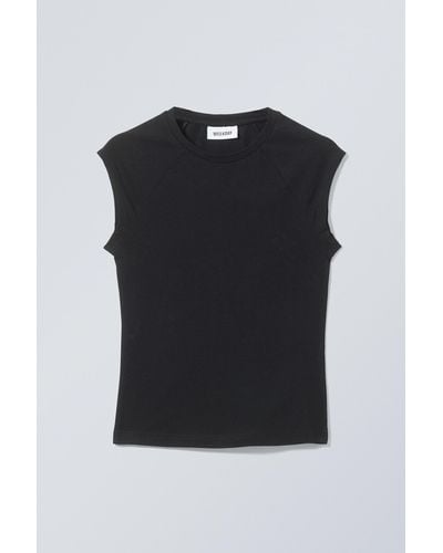 Weekday Short Sleeve Fitted Top - Black