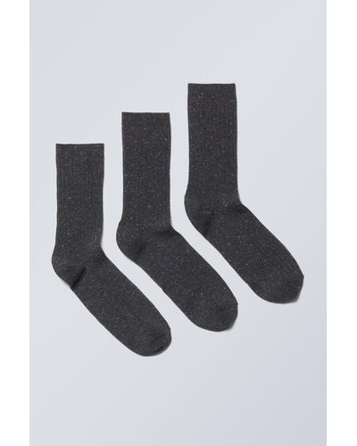 Weekday Gerippte Socken Mit Farbsprenkeln, 3Er-Pack - Weiß