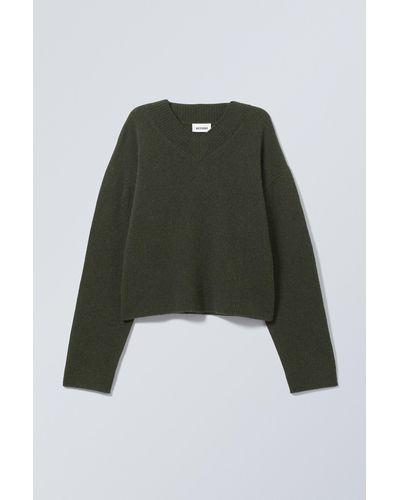 Weekday Reese V-neck Wool Jumper - Green