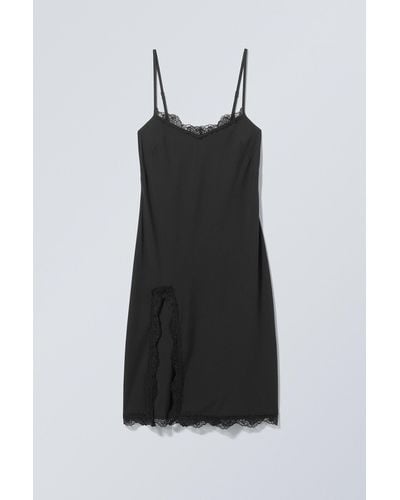Weekday Effy Midi Slip Lace Dress - Black