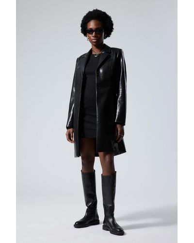 Weekday Zoe Coated Faux Leather Coat - Black