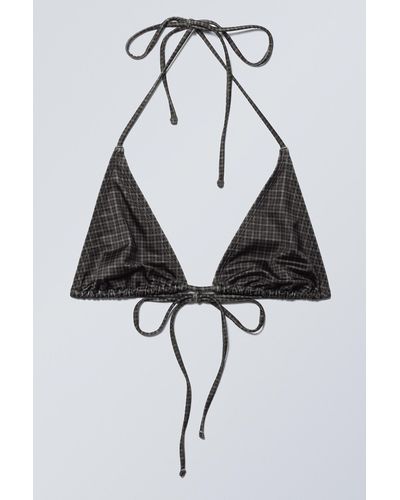 Weekday Printed Triangle Halter Bikini Top - Black