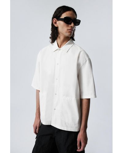 Weekday Relaxed Short Sleeve Cotton Shirt - White