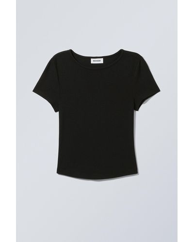 Weekday Curved Hem Fitted Modal T-shirt - Black