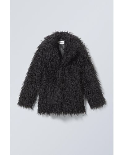 Weekday Lilith Waisted Faux Fur Jacket - Black