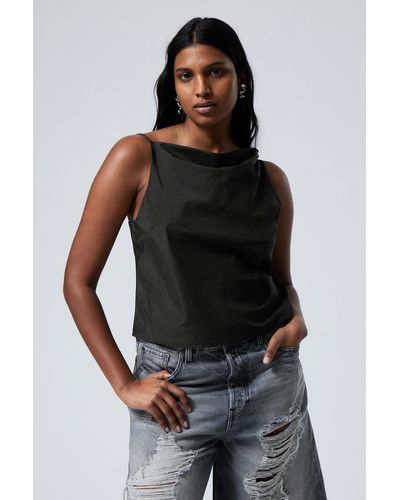 Weekday Fitted Boatneck Drape Top - Black