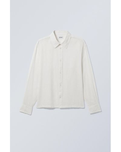 Weekday Oversized Boxy Linen Blend Shirt - White