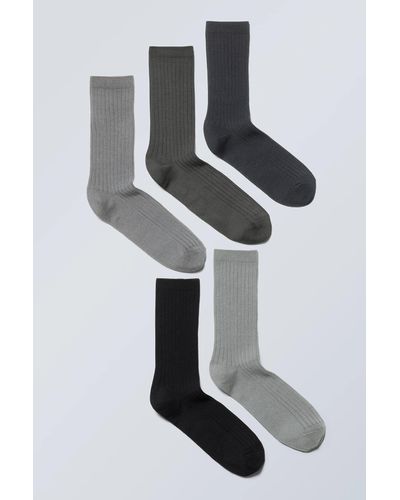 Weekday 5-pack Rib Socks - Grey
