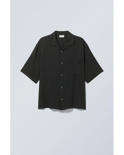 Weekday Oversized Linen Short Sleeve Shirt - Black