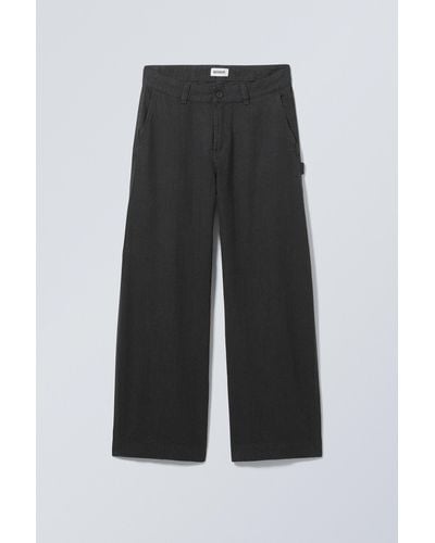 Weekday Loose Carpenter Linen Blend Trousers - Black