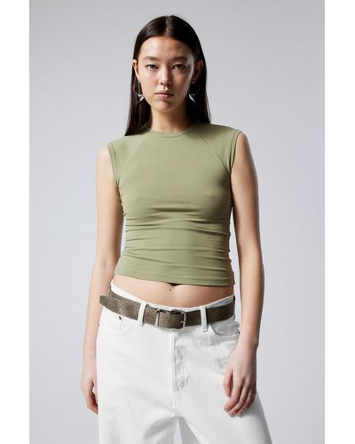 Weekday Short Sleeve Fitted Top - Green