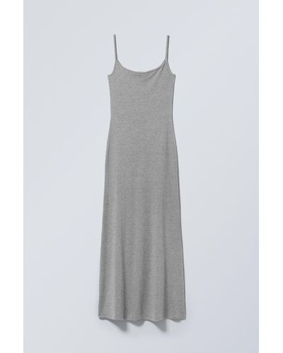 Weekday Long Fitted Strap Dress - Grey