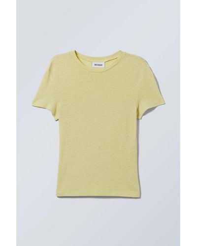 Weekday Linen Blend Fitted T-shirt - Yellow