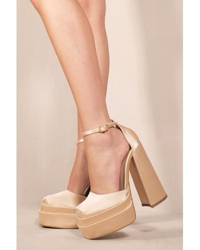 Where's That From Cassidy Statement Platform Block Heel Court Pump With Square Toe - Natural