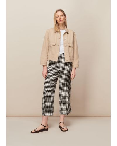 Whistles Gingham Linen Cropped Trouser - Natural