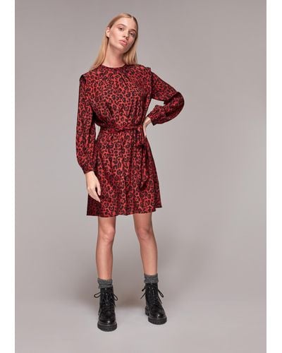 Whistles Belted Animal Print Dress - Red