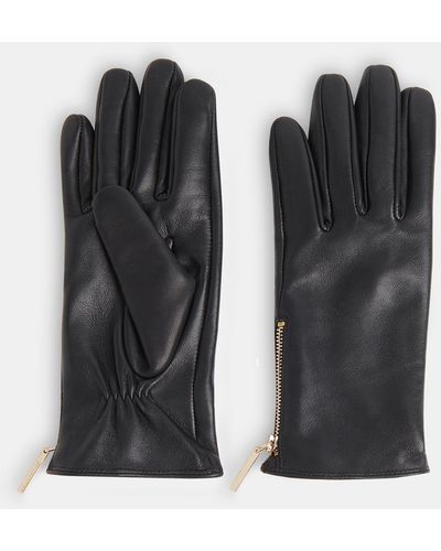 Whistles Zip Leather Gloves - Black