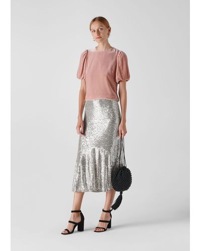 Whistles Suki Sequin Skirt - Metallic