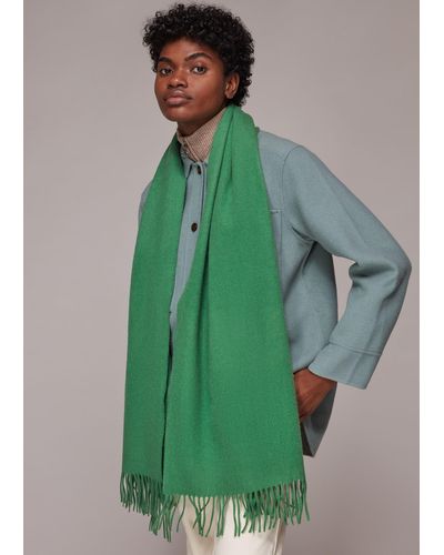 Whistles Fringed Wool Scarf - Green
