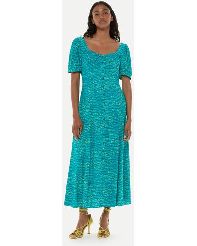 Whistles Sketched Grass Midi Dress - Blue