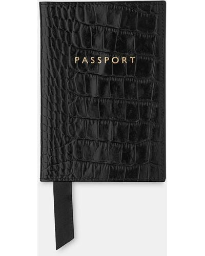 Whistles Shiny Croc Passport Holder - Black