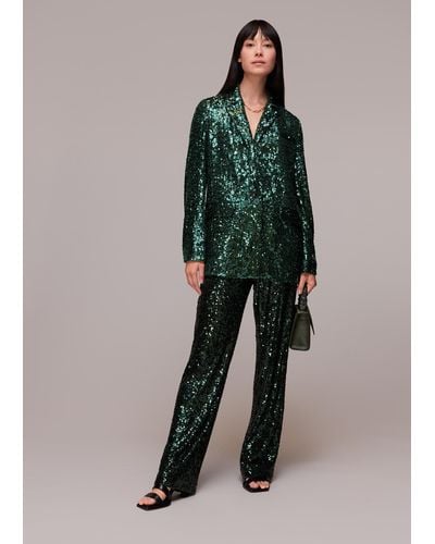 Whistles Sequin Single Breasted Blazer - Green