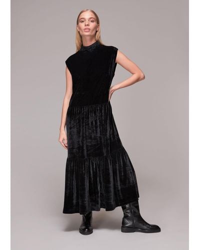 Whistles Tiered Jersey Velvet Dress - Black