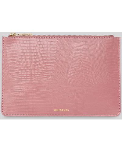 Whistles Shiny Lizard Small Clutch - Pink