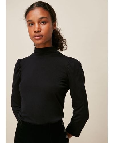Whistles High Neck Puff Sleeve Top - Black